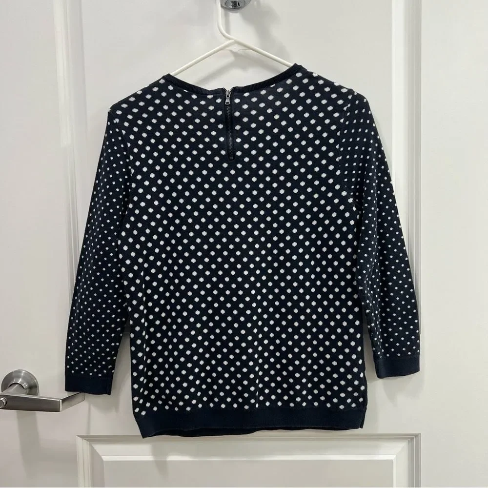 LOFT Navy with White Polka Dot Sweater Size M